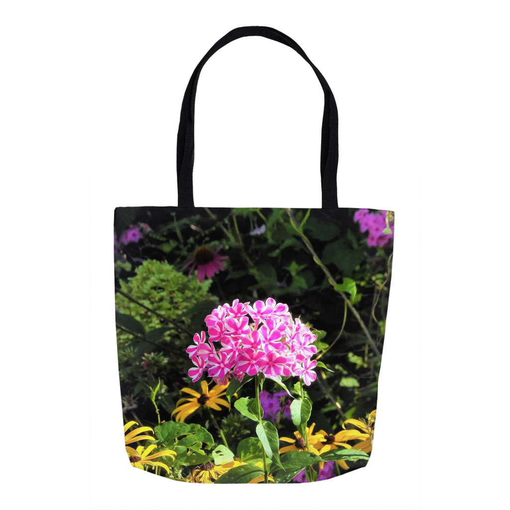 Tote Bags, Peppermint Twist Garden Phlox in the Flower Garden