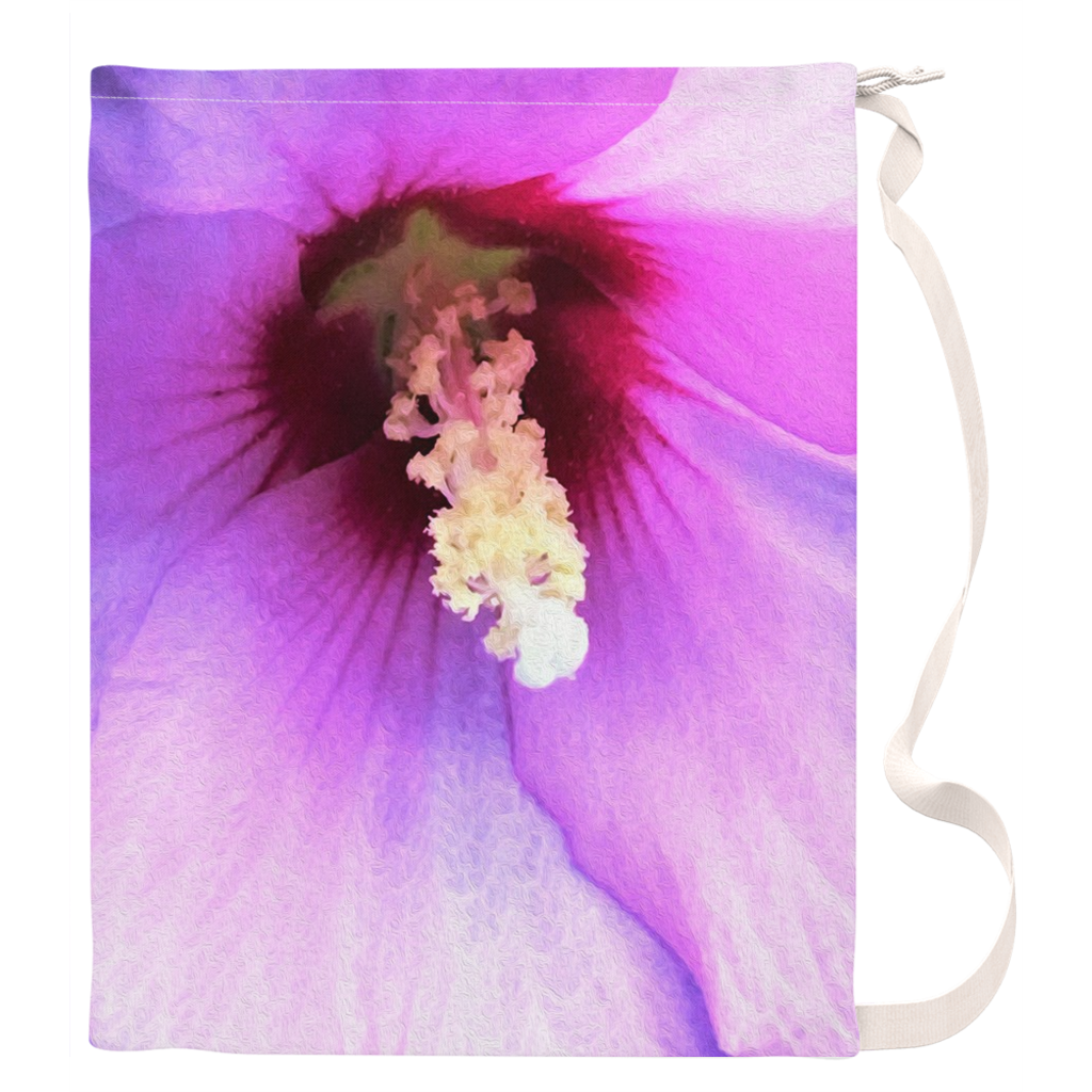 Large Laundry Bag, Stunning Pink Hibiscus with Crimson Center