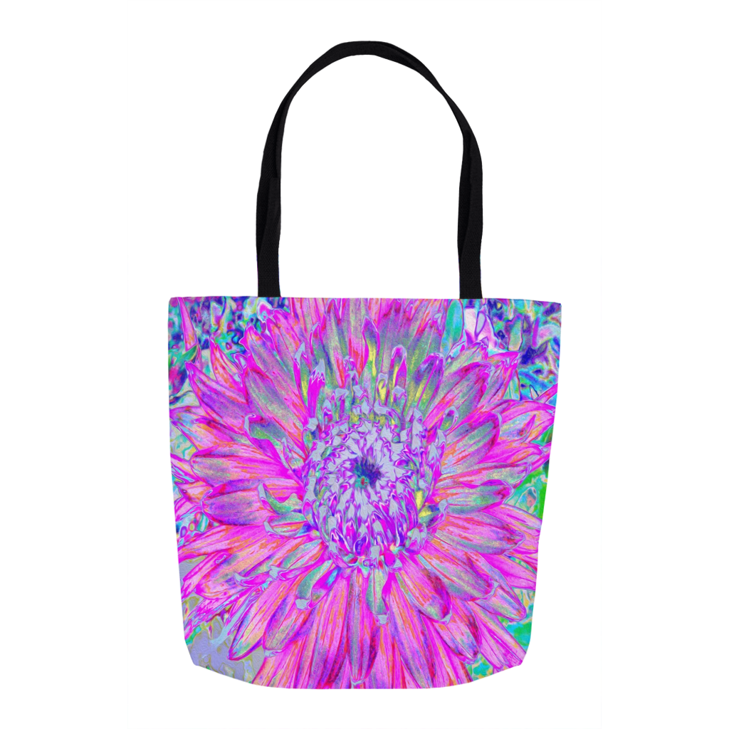 Tote Bags, Cool Pink, Blue and Purple Cactus Dahlia Explosion