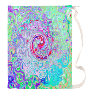Large Laundry Bag, Groovy Abstract Retro Pink and Green Swirl