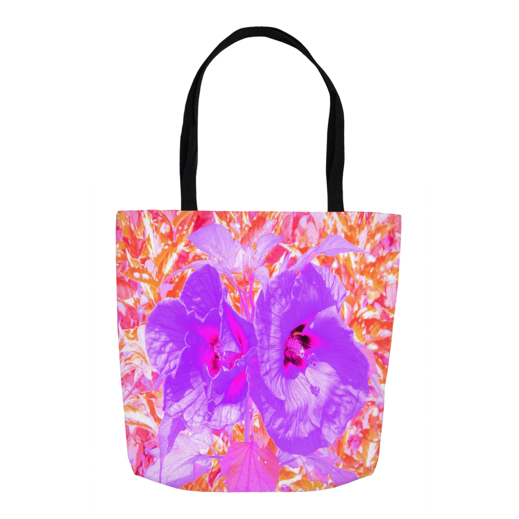 Tote Bags, Two Purple and Hot Pink Plum Crazy Hibiscus