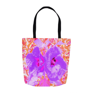 Tote Bags, Two Purple and Hot Pink Plum Crazy Hibiscus