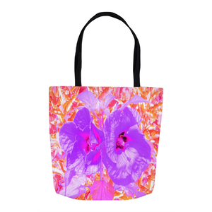 Tote Bags, Two Purple and Hot Pink Plum Crazy Hibiscus