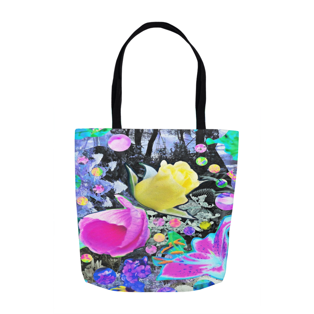 Tote Bags, Stargazer Lily, Yellow Rose and Pink Hibiscus Collage – My ...