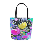 Tote Bags, Stargazer Lily, Yellow Rose and Pink Hibiscus Collage