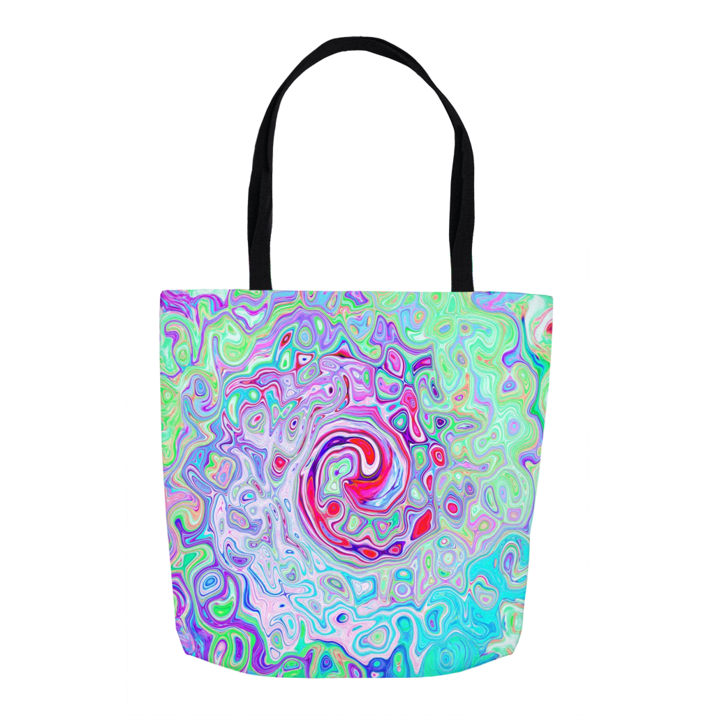 Tote Bags, Groovy Abstract Retro Pink and Green Swirl