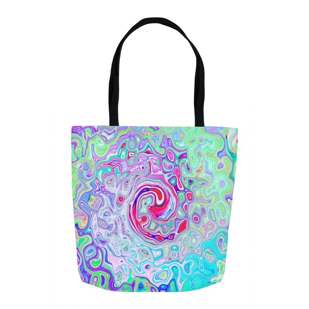 Tote Bags, Groovy Abstract Retro Pink and Green Swirl