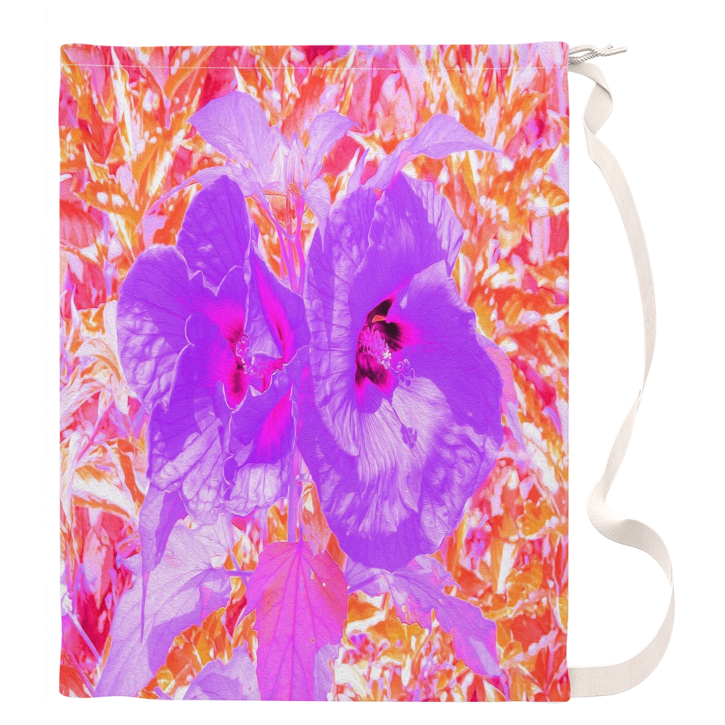 Large Laundry Bag, Two Purple and Hot Pink Plum Crazy Hibiscus