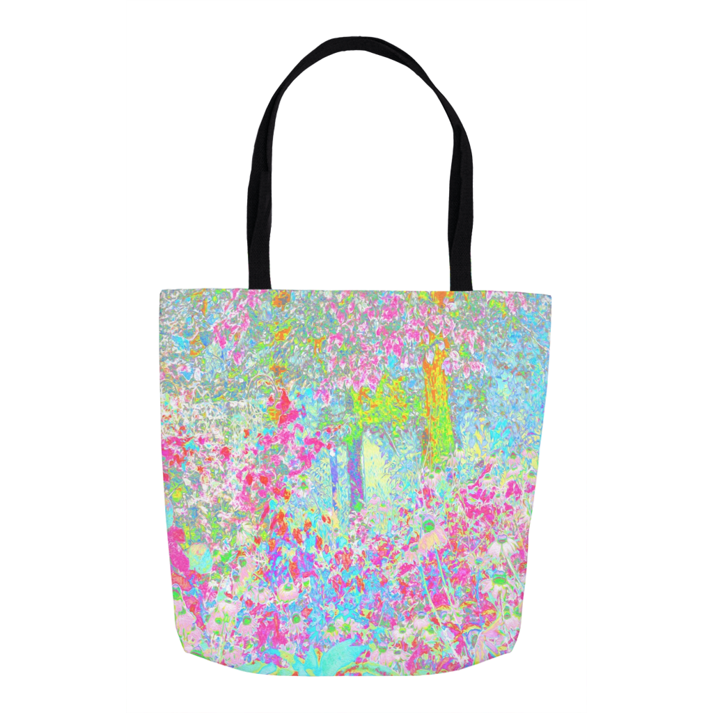Tote Bag, Tote Bags for Women, Aqua and Hot Pink Sunrise in My Rubio Garden