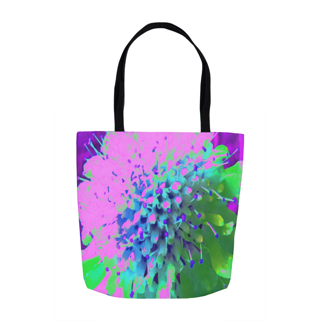 Tote Bag, Tote Bags for Women, Abstract Pincushion Flower in Pink Blue and Green
