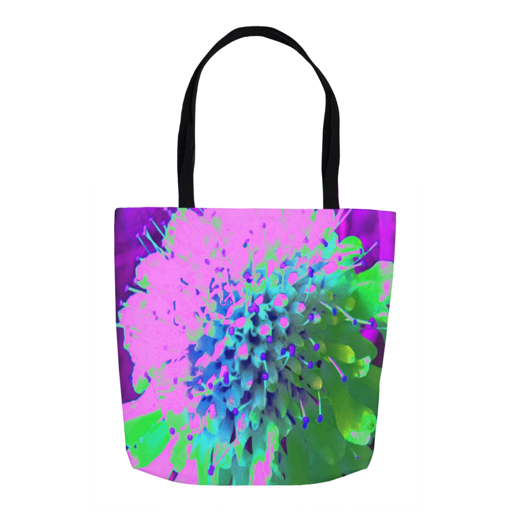 Tote Bag, Tote Bags for Women, Abstract Pincushion Flower in Pink Blue and Green