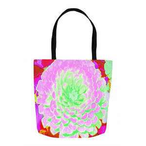 Tote Bags, Pretty Pink and Green Zinnia in the Summer Garden