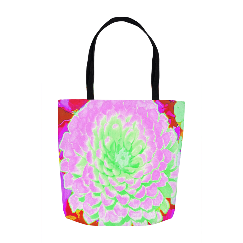 Tote Bags, Pretty Pink and Green Zinnia in the Summer Garden
