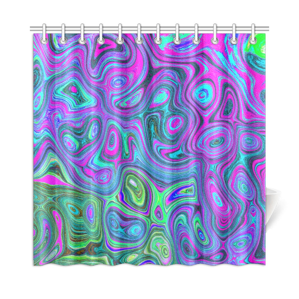 Shower Curtains, Marbled Magenta and Lime Green Groovy Abstract Art - 72 x 72