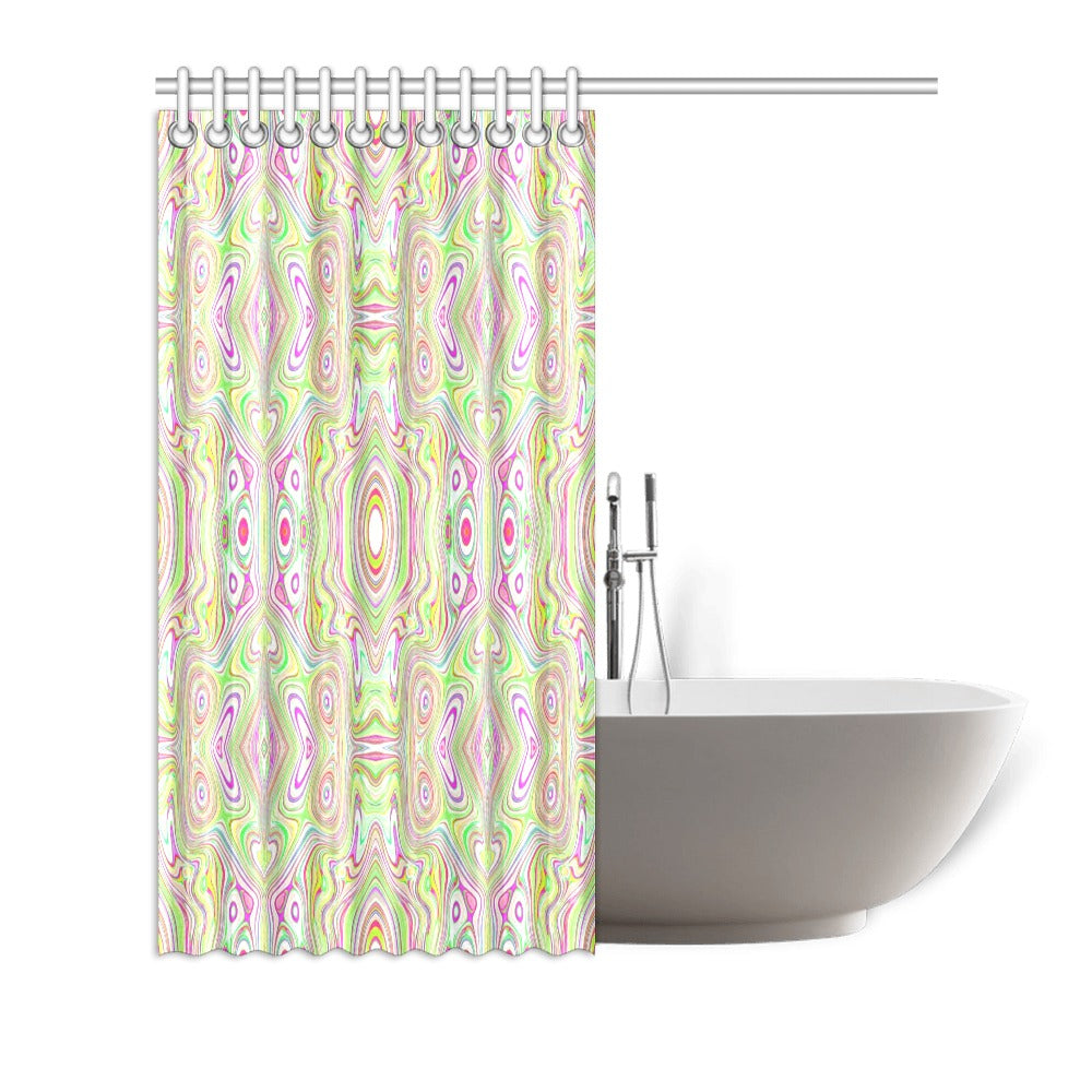 Shower Curtains, Trippy Retro Pink and Lime Green Abstract Pattern