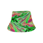 Bucket Hats - Cool Abstract Lime Green and Black Floral Swirl
