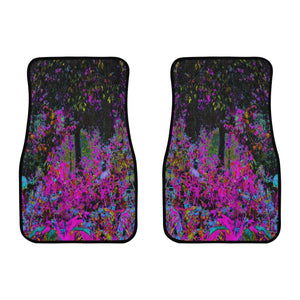 Car Floor Mats, Psychedelic Hot Pink and Black Garden Sunrise - Front Set of 2