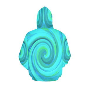 Hoodies for Women, Groovy Cool Abstract Aqua Liquid Art Swirl