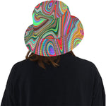 Bucket Hats, Trippy Red, Green and Blue Abstract Groovy Art