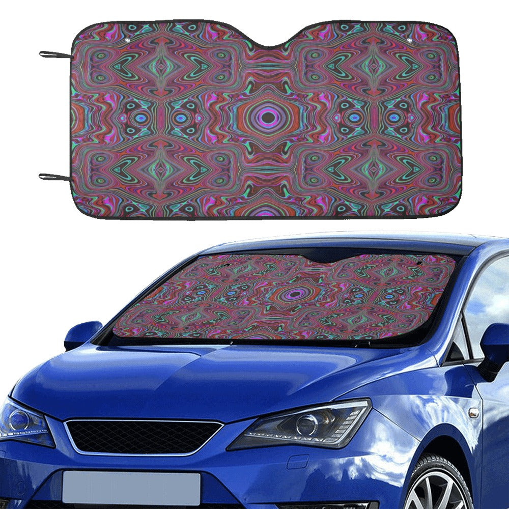 Auto Sun Shades, Trippy Seafoam Green and Magenta Abstract Pattern