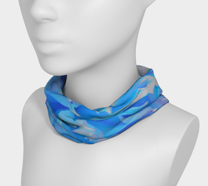 Wide Fabric Headband, Elegant Blue Decorative Dahlia Flower, Face Covering