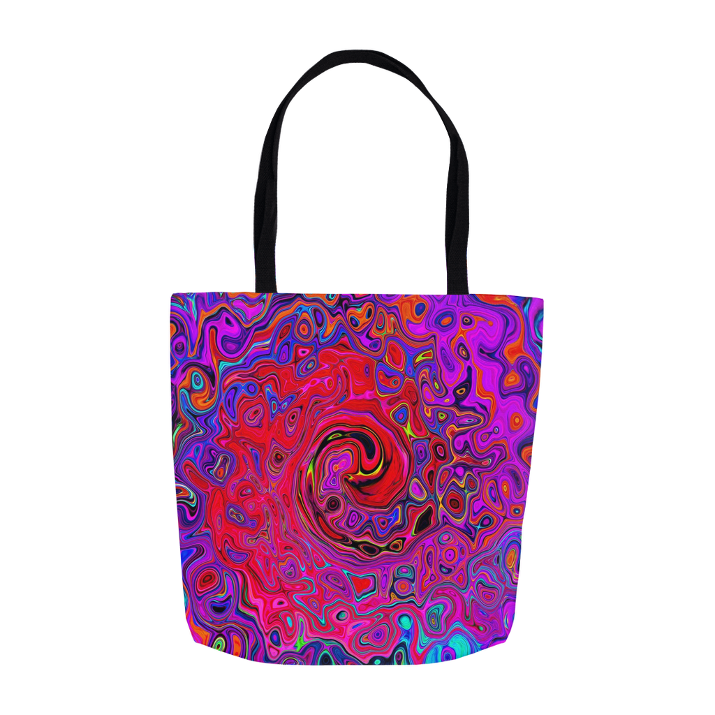 Tote Bags, Trippy Red and Purple Abstract Retro Liquid Swirl