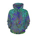 Hoodies for Women, Marbled Blue and Aquamarine Abstract Retro Swirl