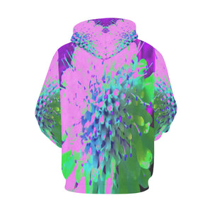 Hoodies for Women, Abstract Pincushion Flower in Pink Blue and Green