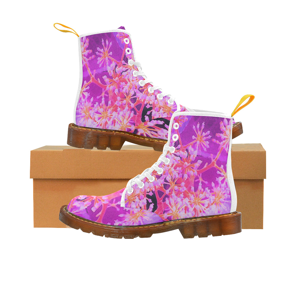 Colorful Boots for Women, Cool Abstract Retro Nature in Purple and Coral - White