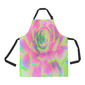 Apron with Pockets, Lime Green and Pink Succulent Sedum Rosette