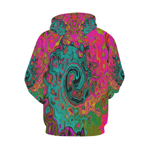 Hoodies for Men, Trippy Turquoise Abstract Retro Liquid Swirl