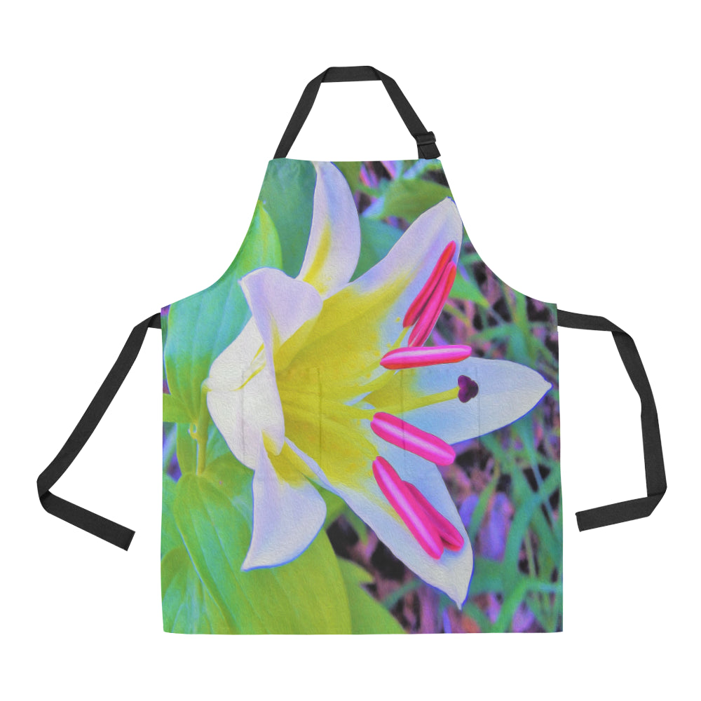 Apron with Pockets, Beautiful White Trumpet Lily with Yellow Center