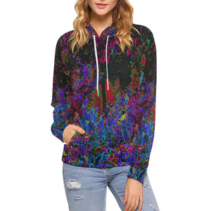 Hoodies for Women, Psychedelic Crimson Red and Black Garden Sunrise
