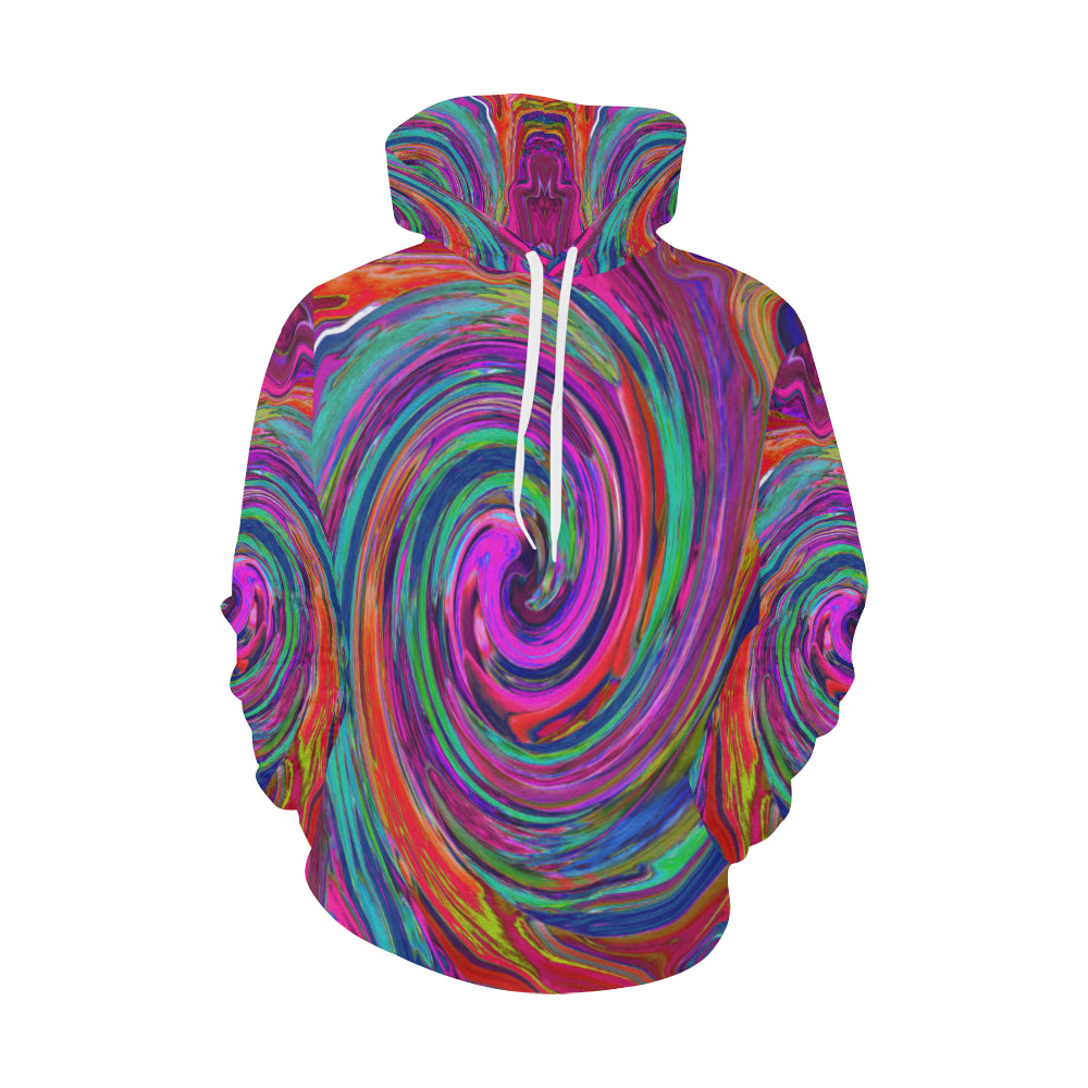 Hoodies for Women, Groovy Abstract Retro Magenta Dark Rainbow Swirl