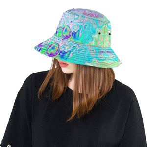 Bucket Hats, Groovy Abstract Retro Pink and Green Swirl
