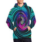 Hoodies for Men, Dramatic Black and Turquoise Abstract Retro Twirl