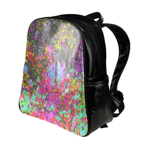 Backpack - Faux Leather, Psychedelic Tropical Festival Garden Sunrise - Black