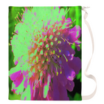 Large Laundry Bags, Abstract Pincushion Flower in Lime Green and Purple