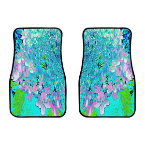 Car Floor Mats, Elegant Pink and Blue Limelight Hydrangea - Front Set of Two