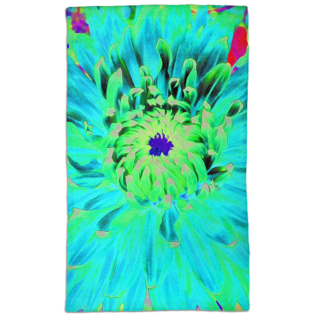 Hand Towels, Unique Abstract Turquoise Green Dahlia Flower