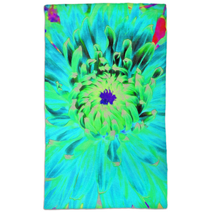Hand Towels, Unique Abstract Turquoise Green Dahlia Flower