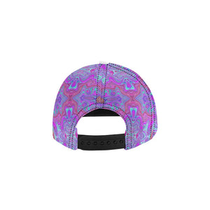 Snapback Hats, Wavy Magenta and Blue Trippy Marbled Pattern