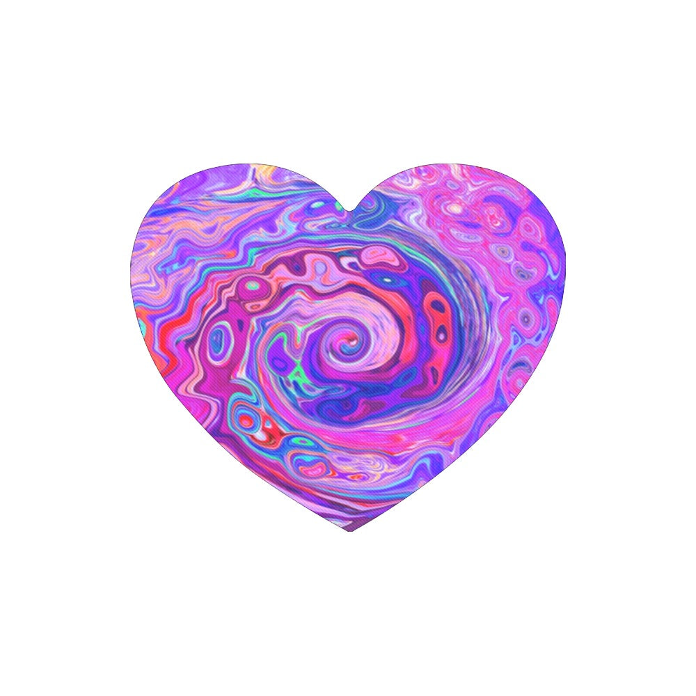 Heart Shaped Mousepads, Retro Purple and Orange Abstract Groovy Swirl