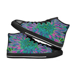 High Top Sneakers for Women, Psychedelic Magenta, Aqua and Lime Green Dahlia - Black