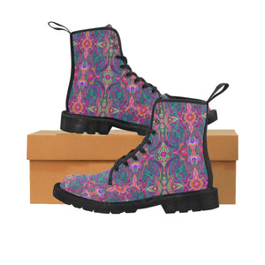 Boots for Women, Cool Trippy Green, Orange and Purple Wavy Pattern - Black