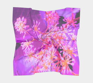 Square Artsy Scarves, Cool Abstract Retro Nature in Purple and Coral