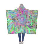 Hooded Blankets for Men, Festive Colorful Psychedelic Dahlia Flower Petals