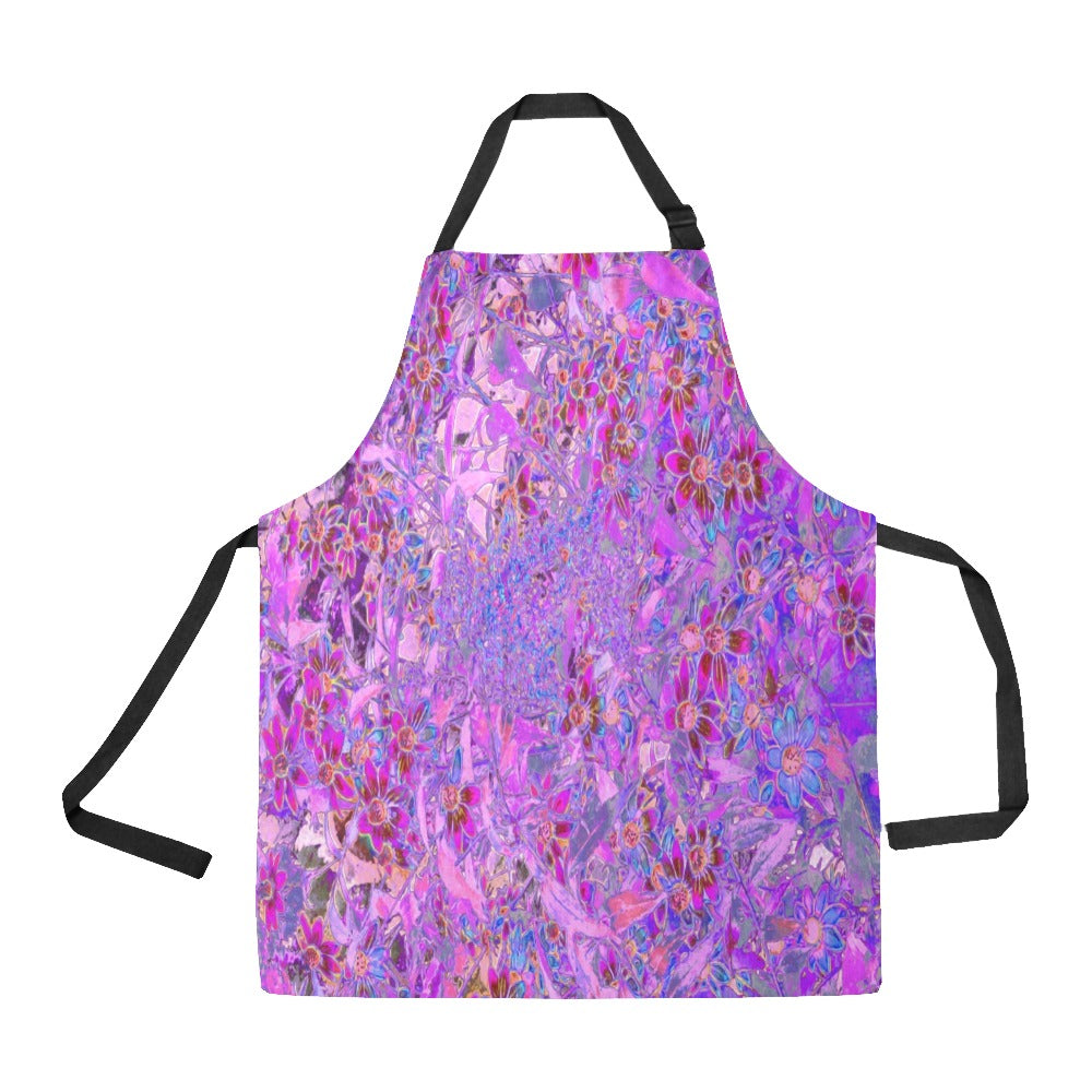 Apron with Pockets, Colorful Crimson, Magenta and Blue Wildflowers