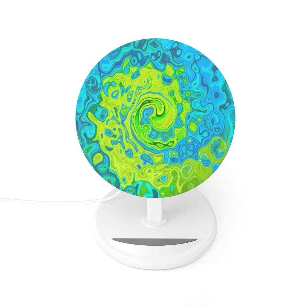 Induction Charger, Groovy Chartreuse and Aquamarine Liquid Swirl