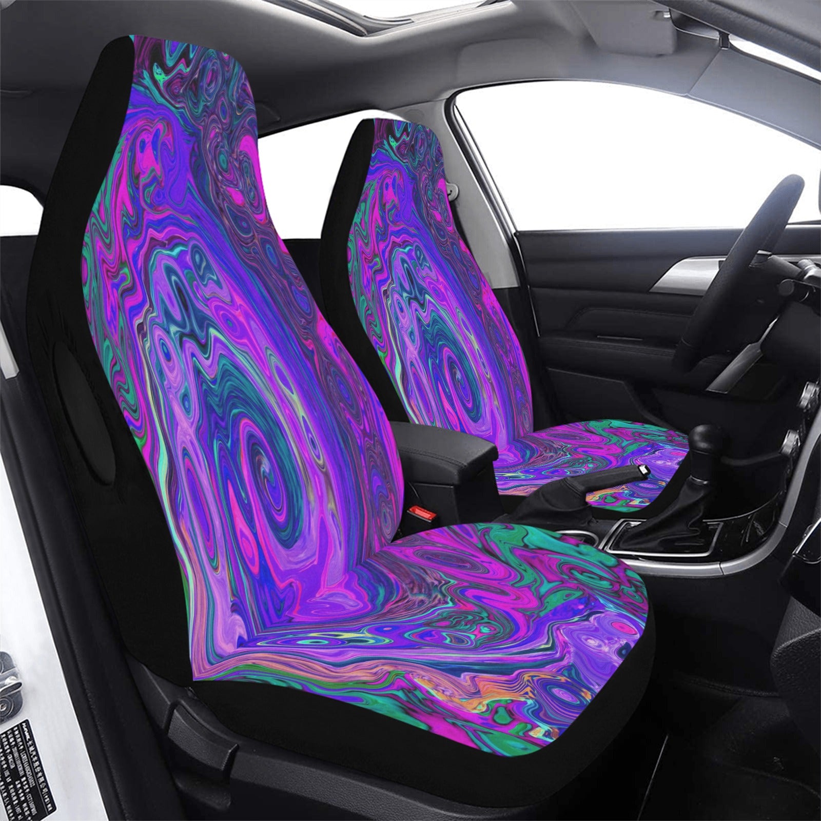 Car Seat Covers, Groovy Abstract Retro Magenta and Purple Swirl